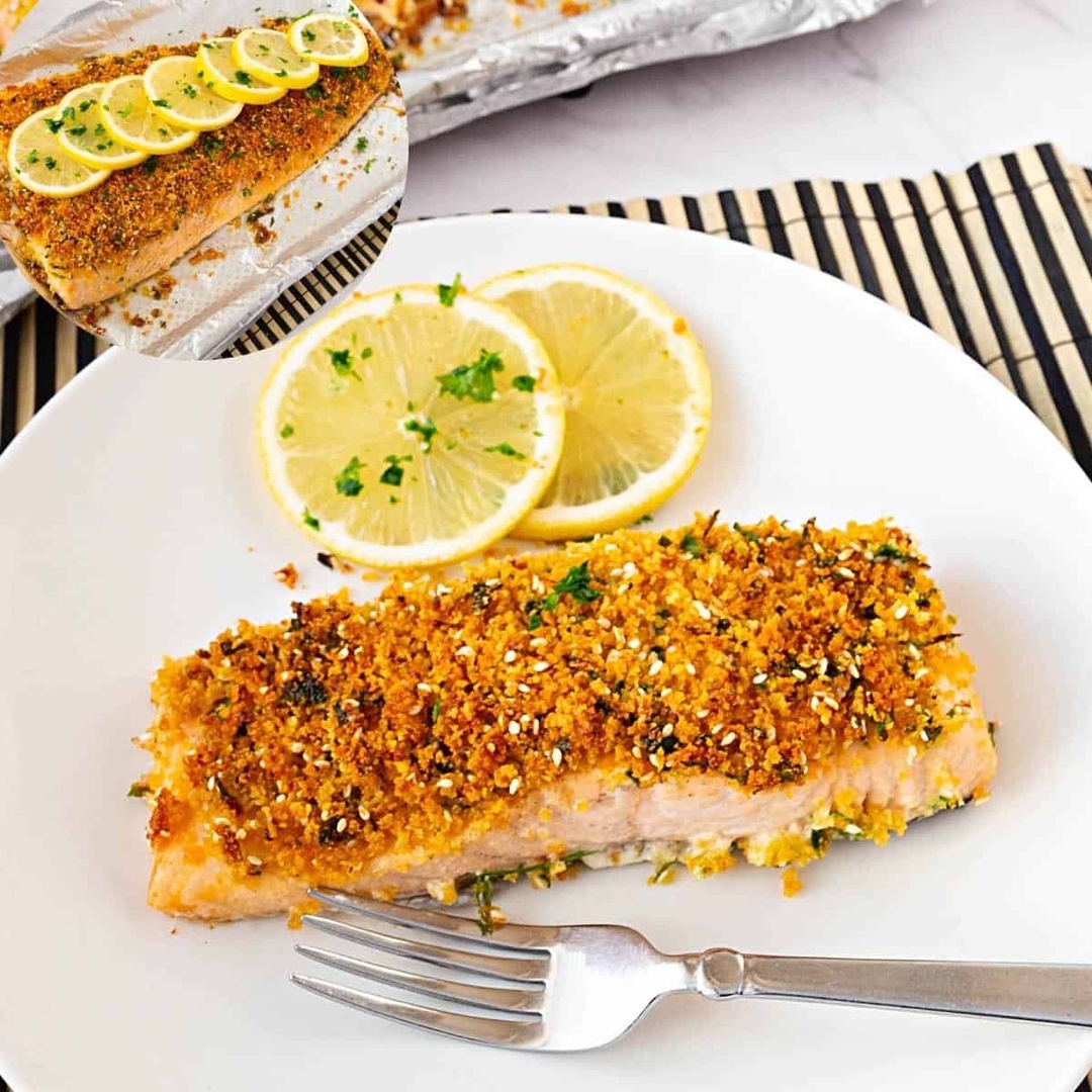 Salmón al horno con costra de Queso Parmesano